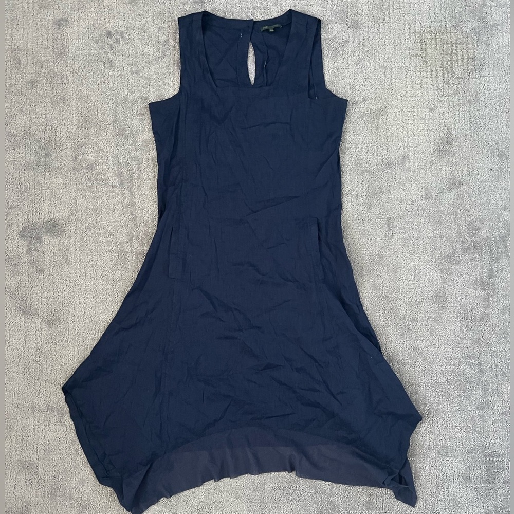 For Cynthia Navy Linen Blend MIDI Peasant Dress